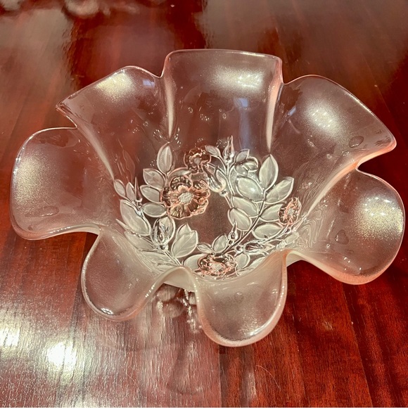 Vintage Mikasa Rosella Pink Hostess Serving Bowl Frosted Roses Walther-Glas 11” - Picture 5 of 10